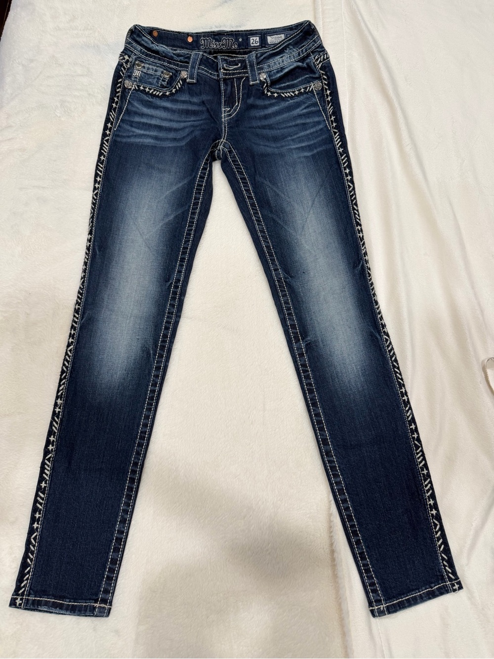 Miss Me Indigo Skinny Jeans with Embroidered Side Trim